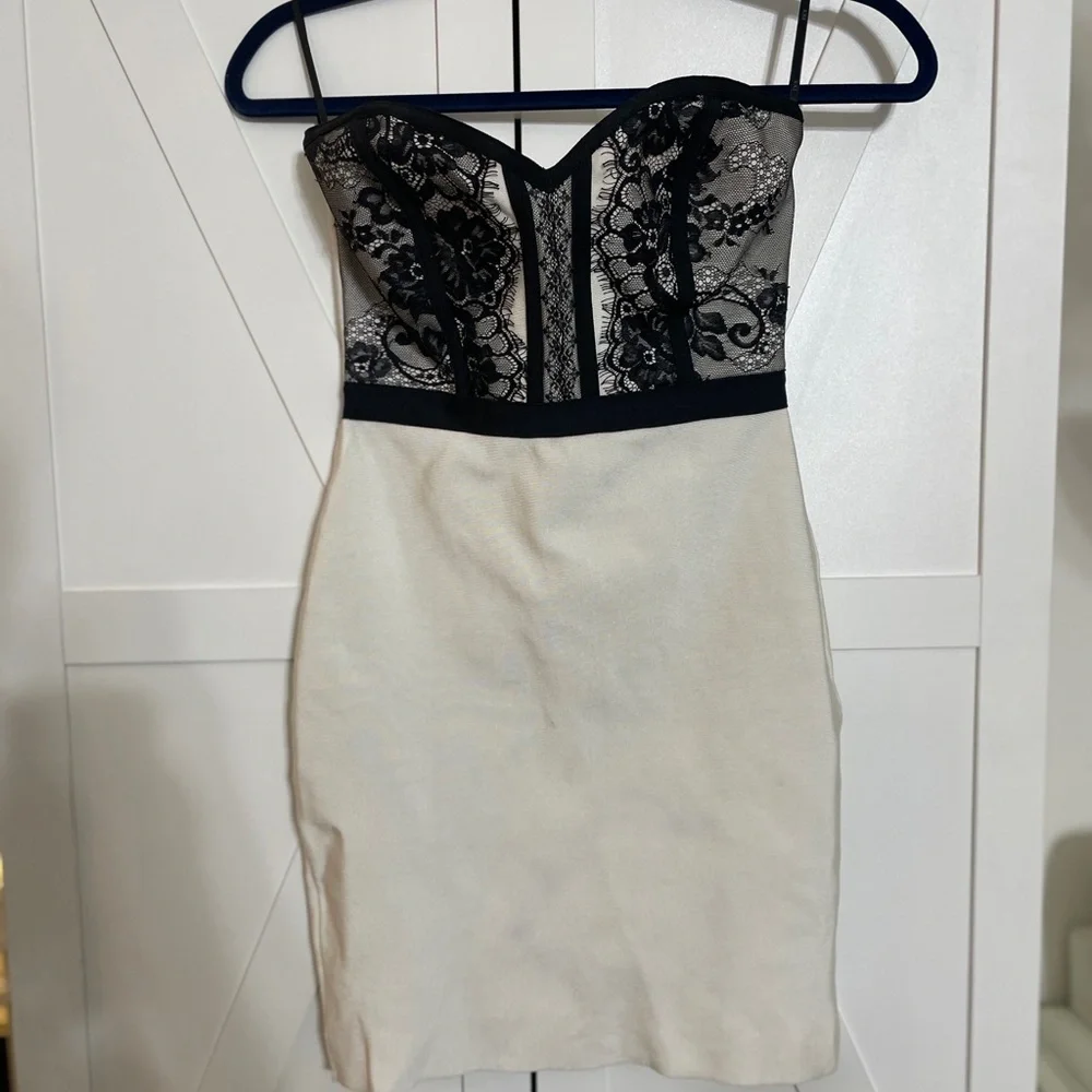 Forever 21 Black and Cream Strapless Dress - Picture 2 of 4